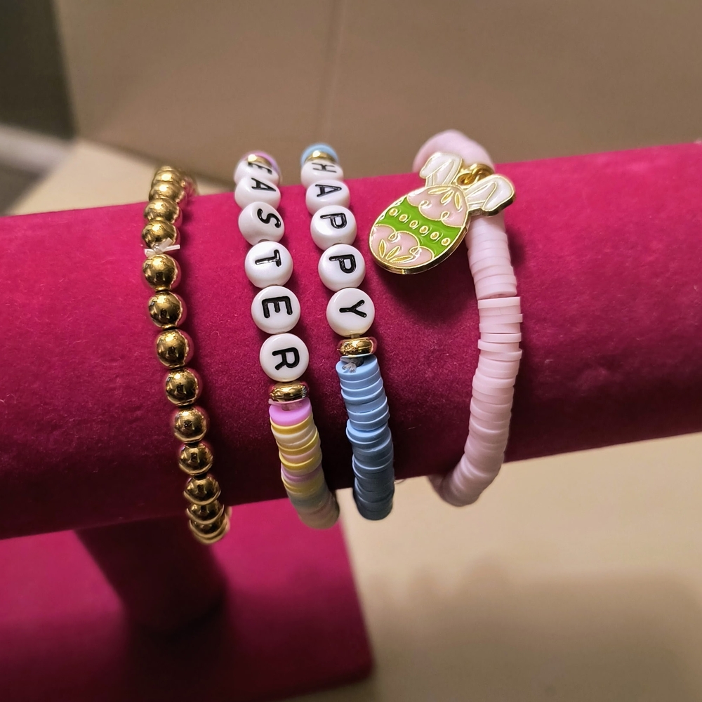 BOUTIQUE Kids Easter Beaded Bracelet Set - Gold, Pink, Blue
